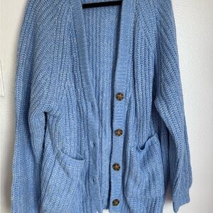 Blue Knit Cardigan Sweater